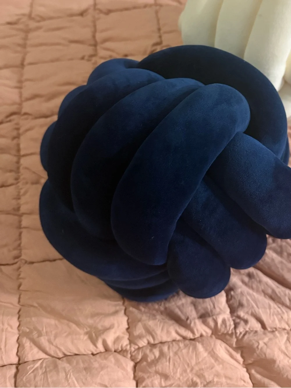 Velvet Knot Throw Pillow in Deep Teal Blue